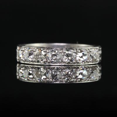 Antique Art Deco Platinum Old European Cut Seven Diamond Engraved Band