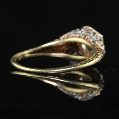 Antique Art Deco 14K Yellow Gold Filigree Old Euro Diamond Engagement Ring - GIA