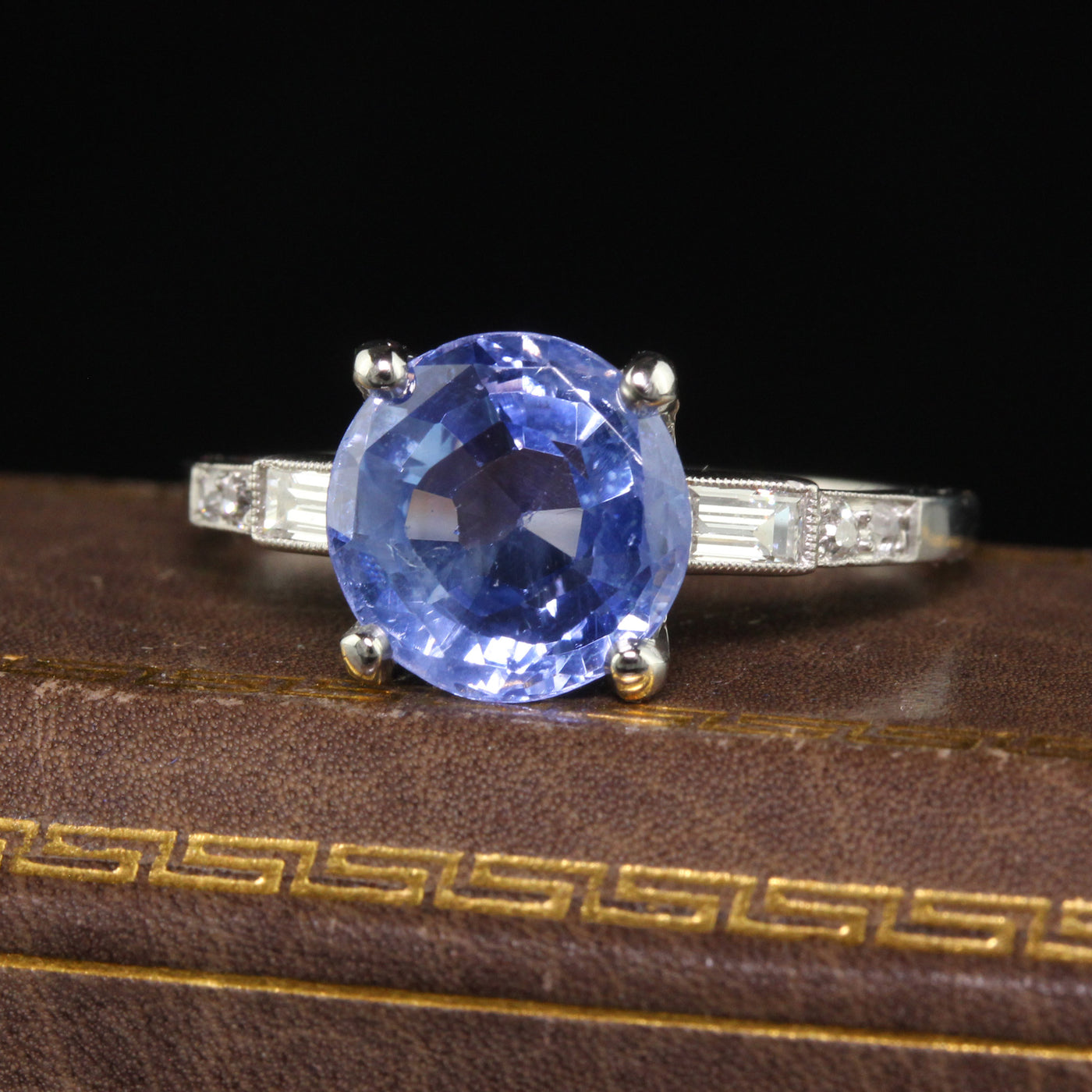 Antique Art Deco Platinum Natural Old Cut Sapphire Diamond Engagement Ring - GIA