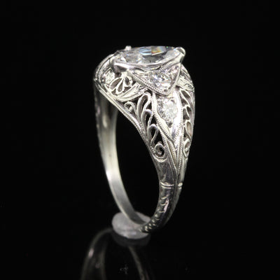 Antique Art Deco Platinum Old Marquise Cut Diamond Engagement Ring - GIA
