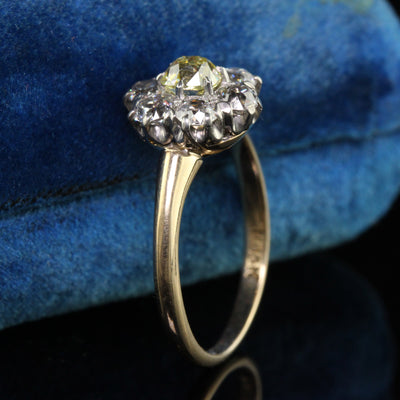 Antique Victorian 14K Yellow Gold Fancy Yellow Old Mine Diamond Engagement Ring - GIA