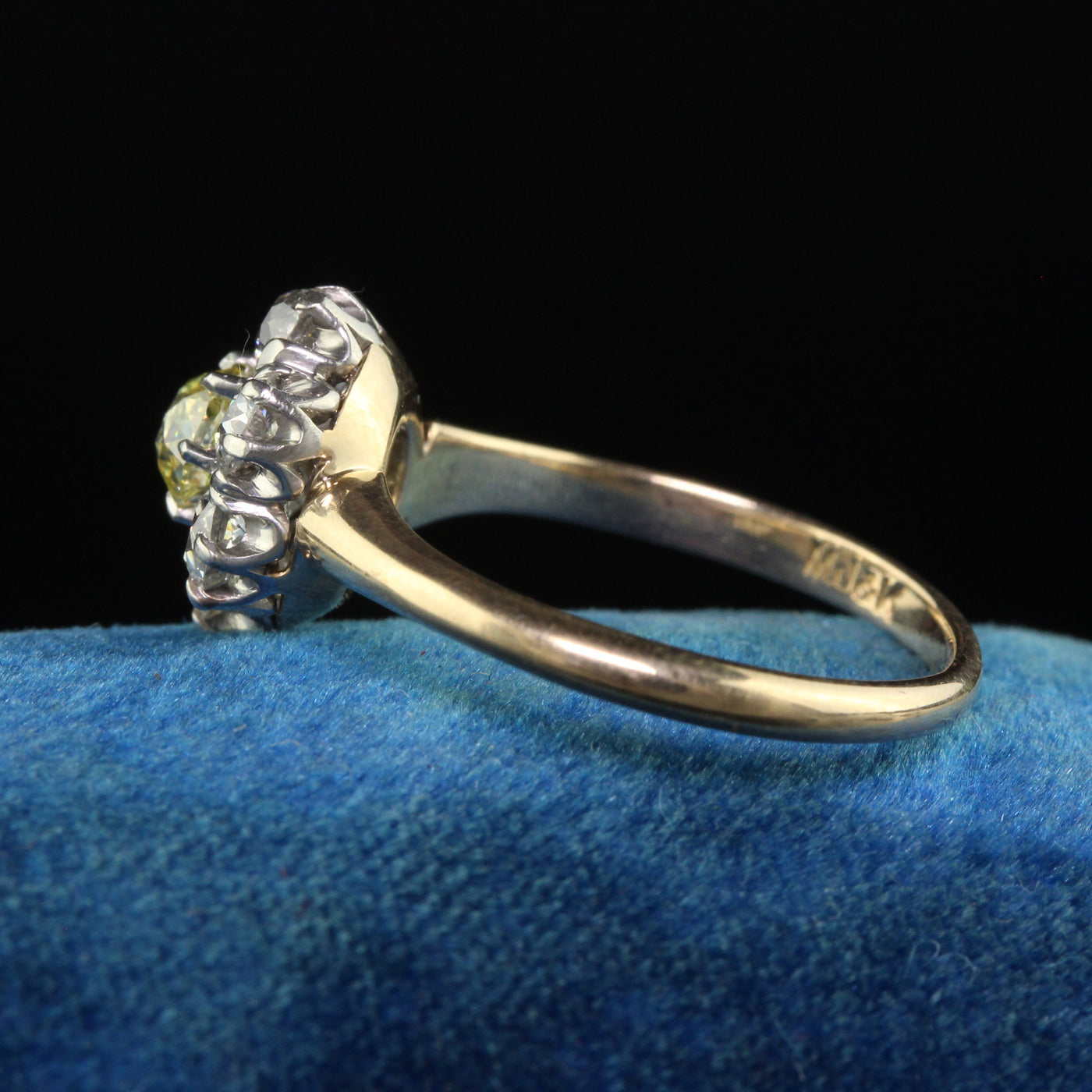 Antique Victorian 14K Yellow Gold Fancy Yellow Old Mine Diamond Engagement Ring - GIA