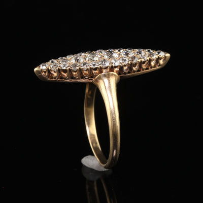 Antique Victorian 14K Yellow Gold Old Cut Diamond Navette Cocktail Ring