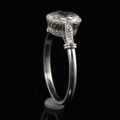 Antique Edwardian Platinum Old Oval Cut Diamond Engagement Ring