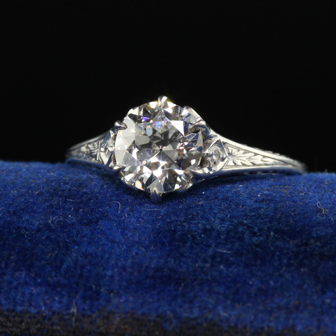 Antique Art Deco Platinum Old European Cut Diamond Engagement Ring - GIA