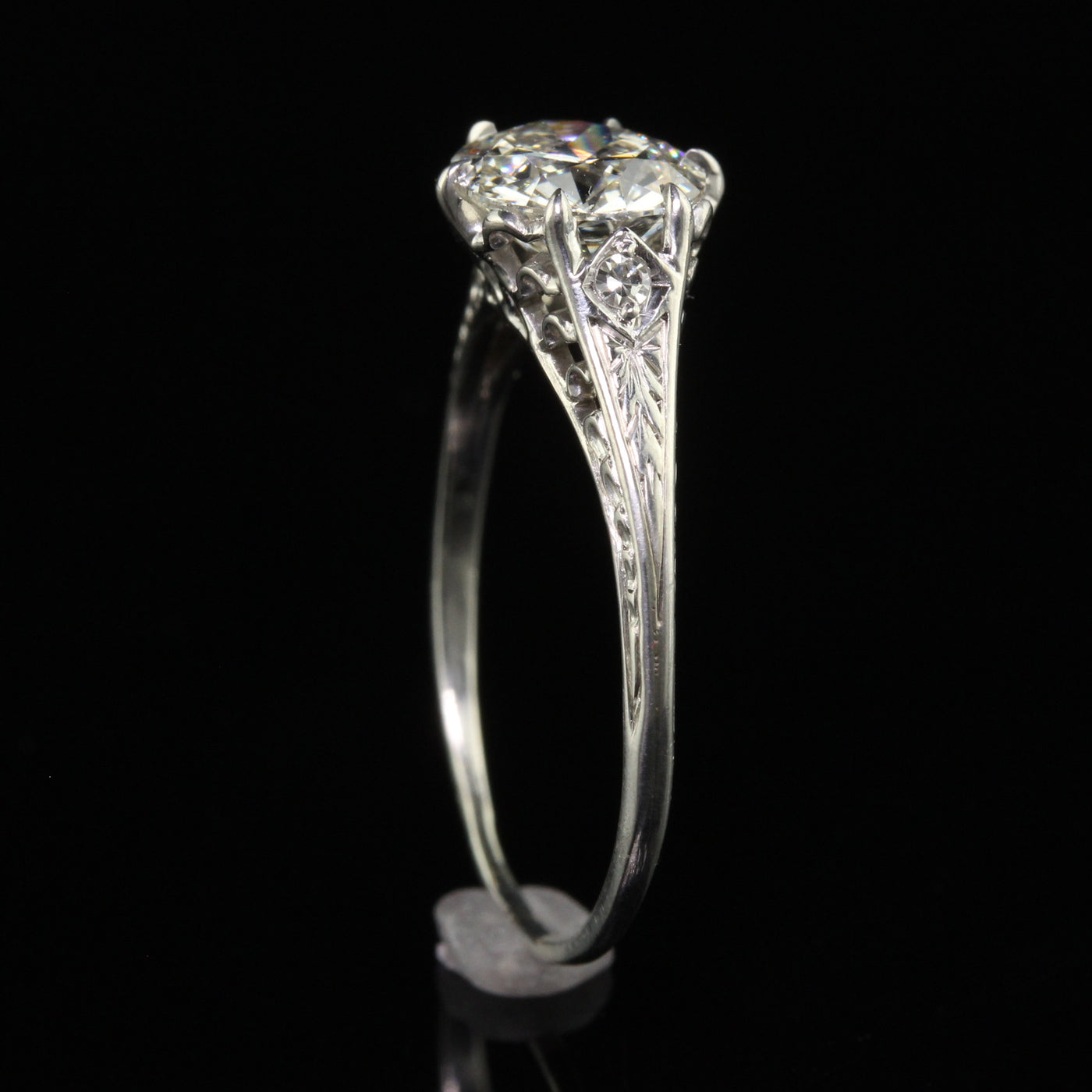 Antique Art Deco Platinum Old European Cut Diamond Engagement Ring - GIA