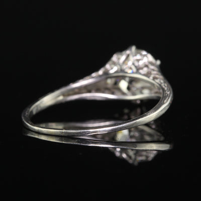 Antique Art Deco Platinum Old European Cut Diamond Engagement Ring - GIA