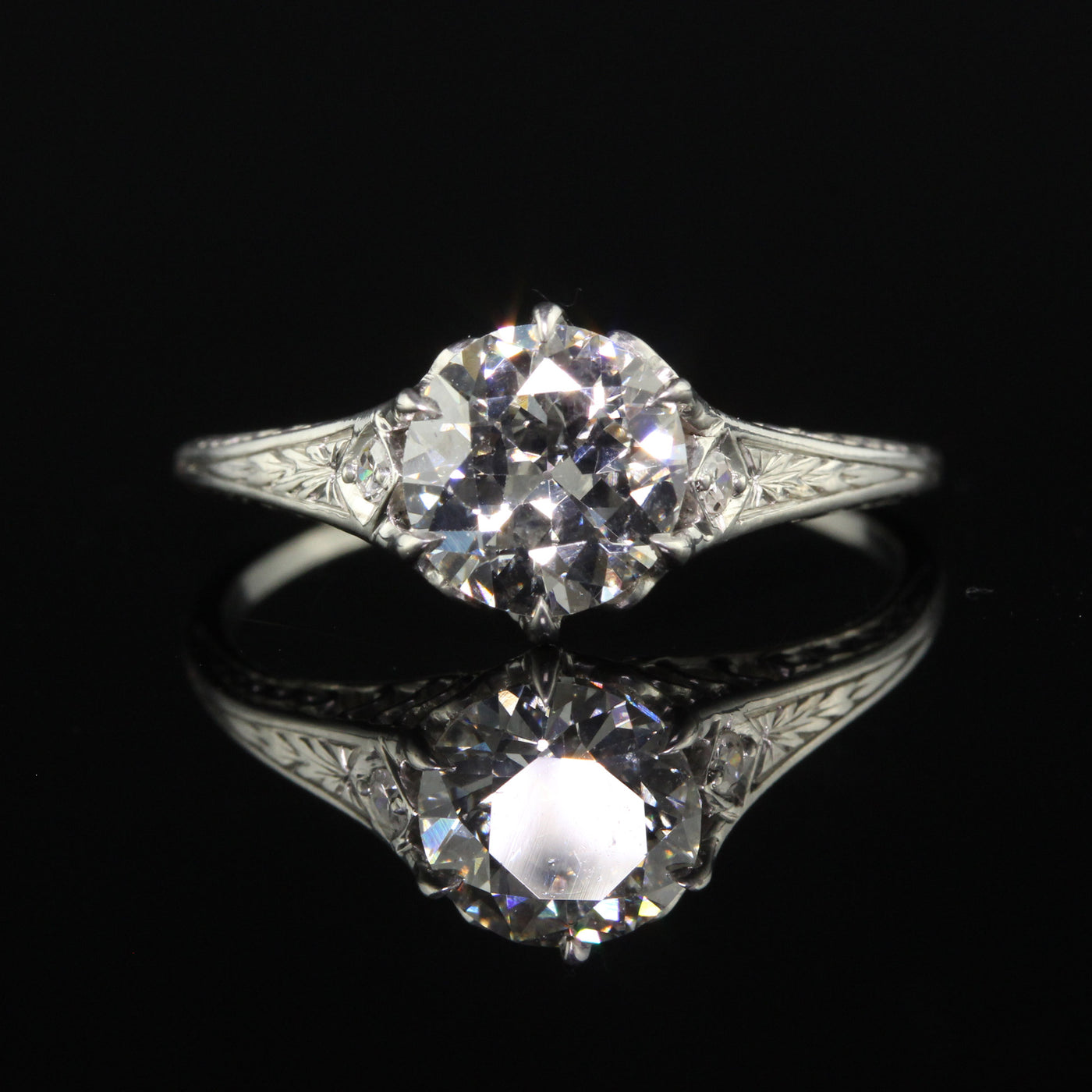 Antique Art Deco Platinum Old European Cut Diamond Engagement Ring - GIA