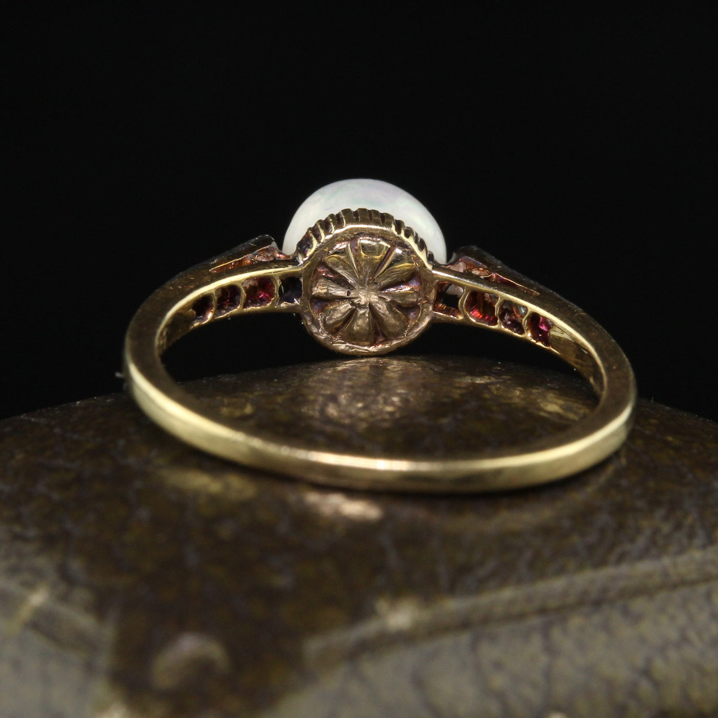 Antique Edwardian 14K Yellow Gold Diamond and Natural Pearl Engagement Ring