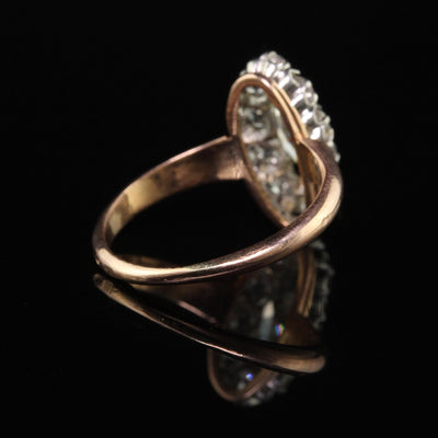 Antique Art Deco French 18K Rose Gold Platinum Old Euro Marquise Engagement Ring