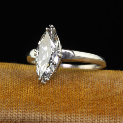 Antique Art Deco Platinum Old Cut Marquise Diamond Engagement Ring - GIA