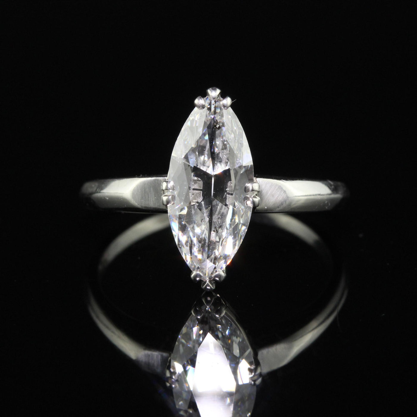 Antique Art Deco Platinum Old Cut Marquise Diamond Engagement Ring - GIA