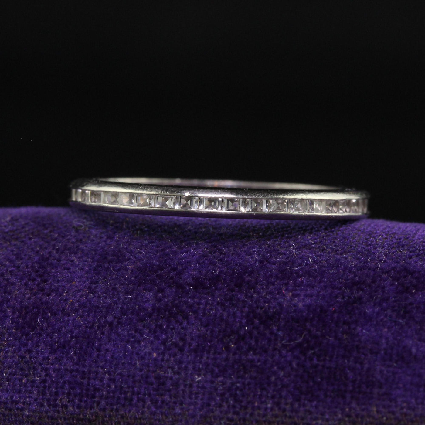 Antique Art Deco Platinum Carre Cut White Sapphire Eternity Band - Size 7 1/2