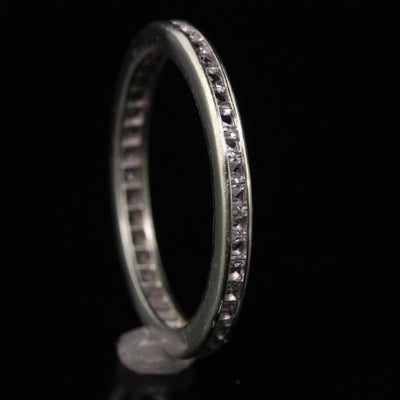 Antique Art Deco Platinum Carre Cut White Sapphire Eternity Band - Size 7 1/2