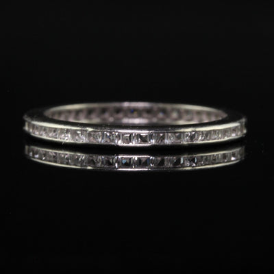 Antique Art Deco Platinum Carre Cut White Sapphire Eternity Band - Size 7 1/2