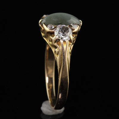Antique Victorian 18K Yellow Gold Old Mine Diamond and Cats Eye Chrysoberyl Ring