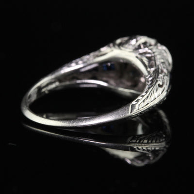 Antique Art Deco Platinum Old Euro Diamond Sapphire Engagement Ring