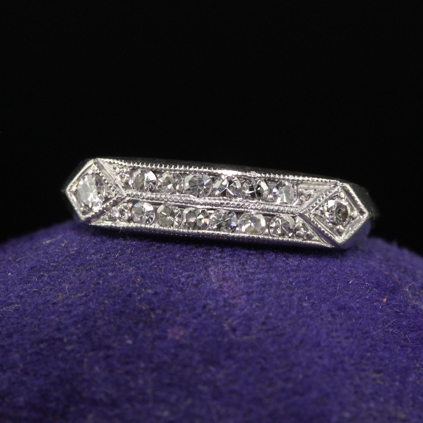 Antique Art Deco Platinum Single Cut Diamond Wedding Band - Size 6