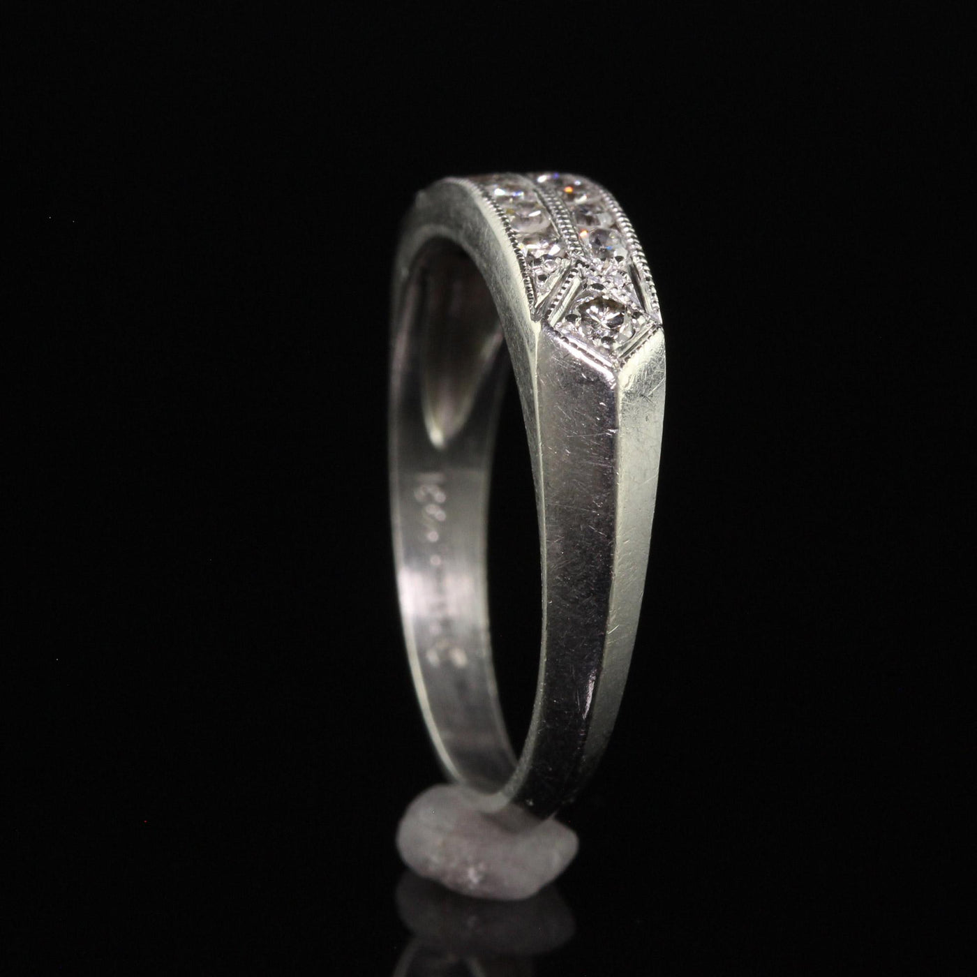 Antique Art Deco Platinum Single Cut Diamond Wedding Band - Size 6