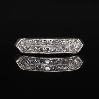 Antique Art Deco Platinum Single Cut Diamond Wedding Band - Size 6