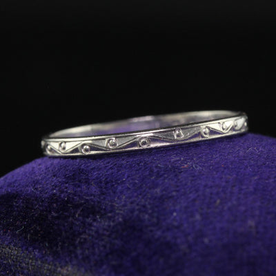 Antique Art Deco Platinum Thin Engraved Wedding Band - Size 6 3/4