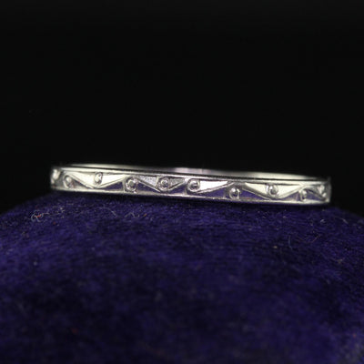 Antique Art Deco Platinum Thin Engraved Wedding Band - Size 6 3/4