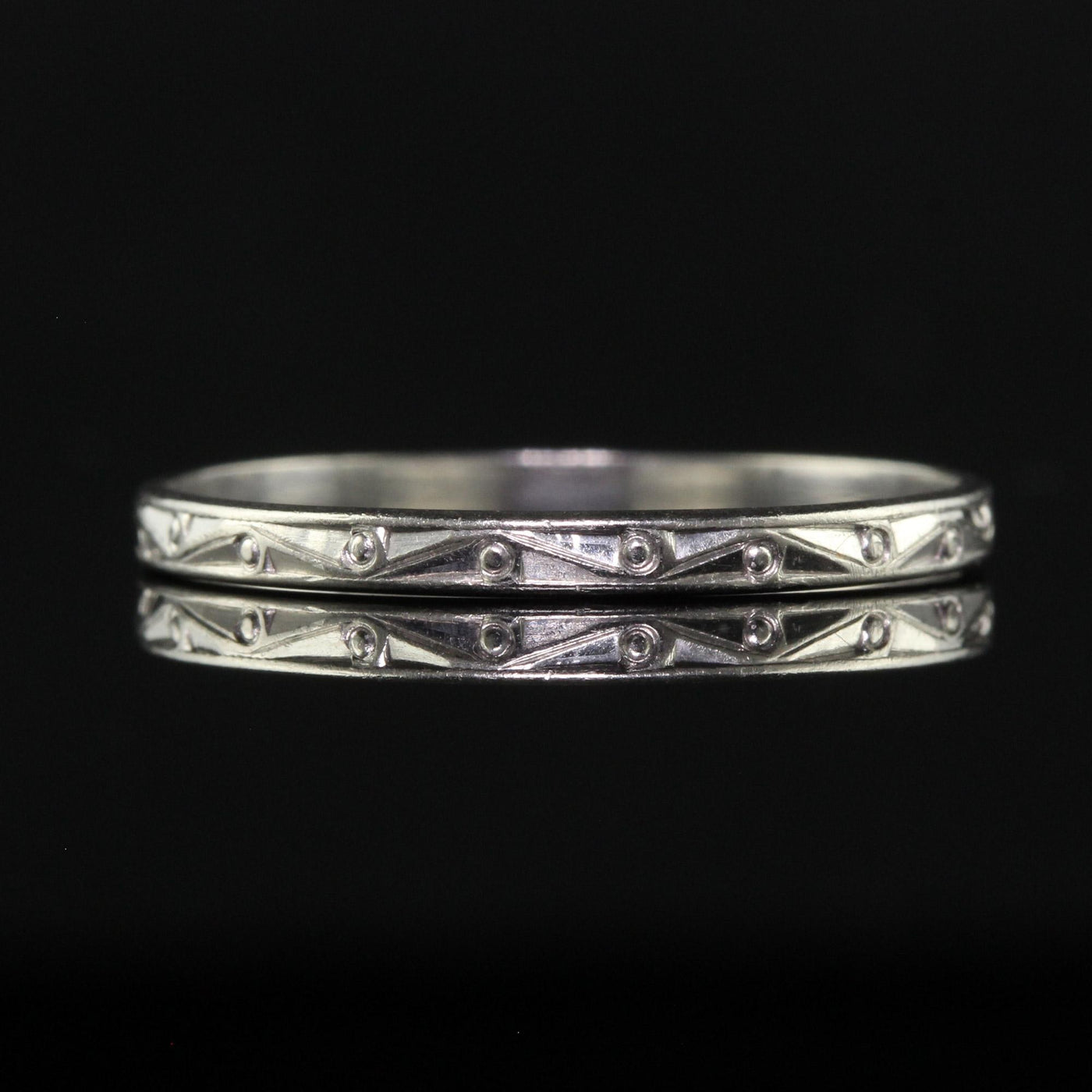 Antique Art Deco Platinum Thin Engraved Wedding Band - Size 6 3/4