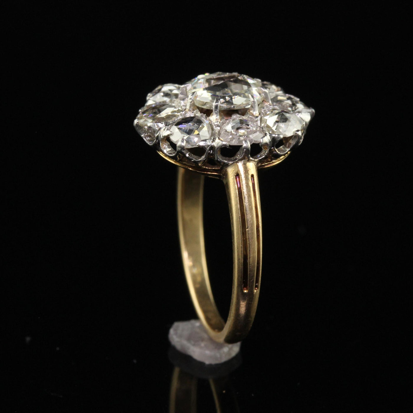 Antique Edwardian French 18K Gold Platinum Top Rose Cut Diamond Engagement Ring