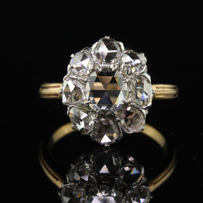 Antique Edwardian French 18K Gold Platinum Top Rose Cut Diamond Engagement Ring