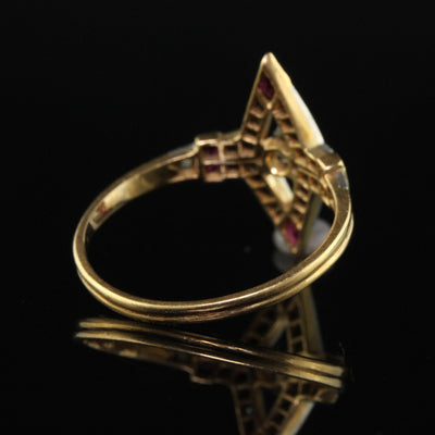 Antique Edwardian 18K Yellow Gold Platinum Old Cut Diamond Ruby Ring