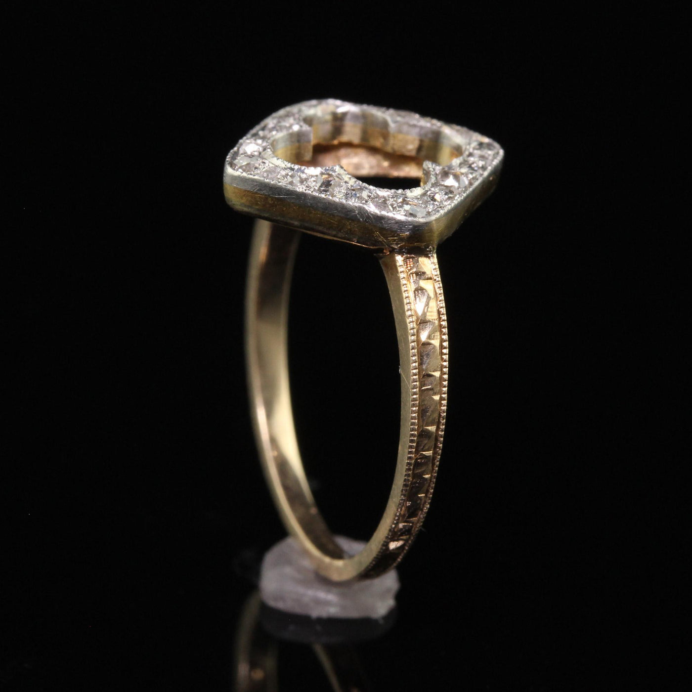 Antique Edwardian 14K Yellow Gold Platinum Top Rose Cut Diamond Clover Ring