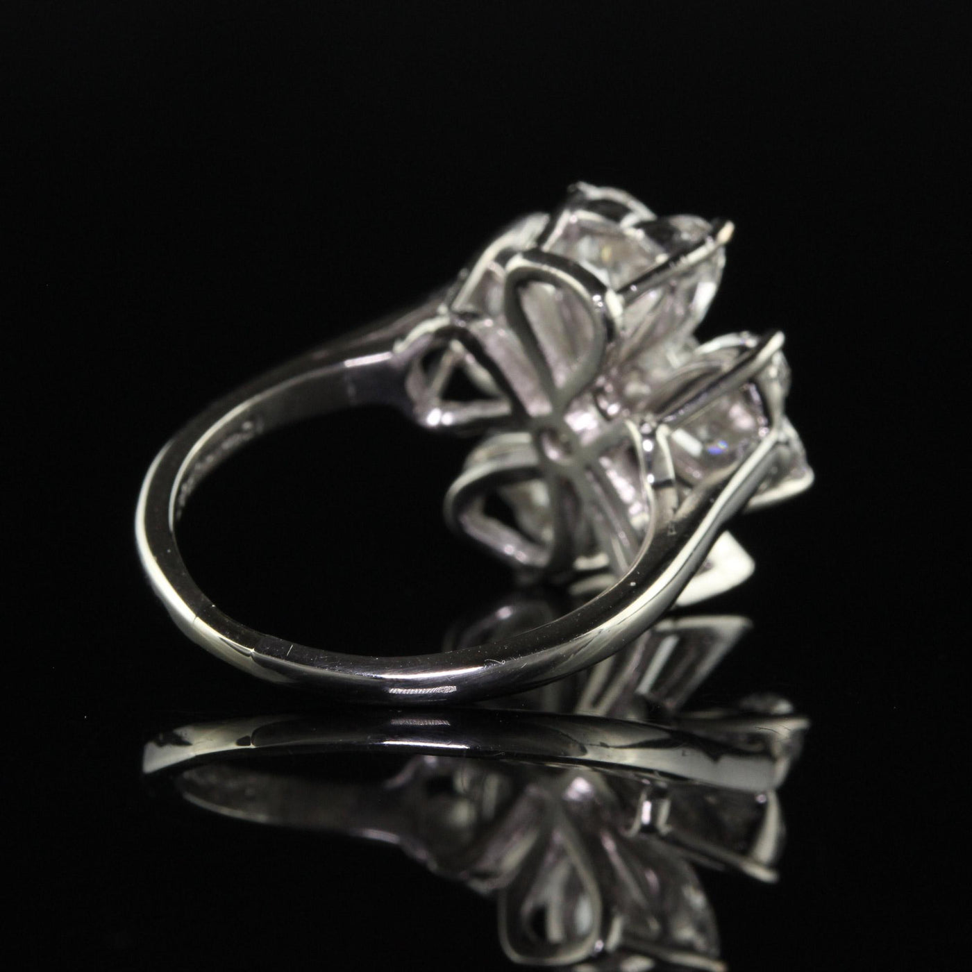 Vintage Retro Platinum Old Heart Shape Diamond Clover Ring