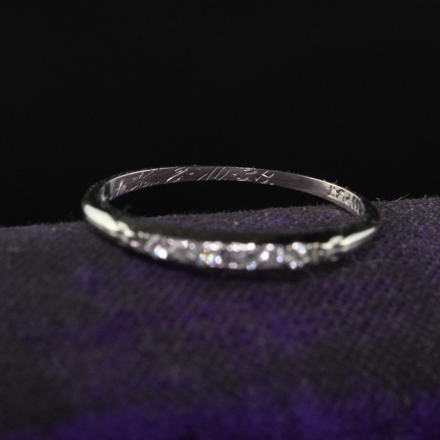 Antique Art Deco Platinum Single Cut Diamond Wedding Band - Size 5