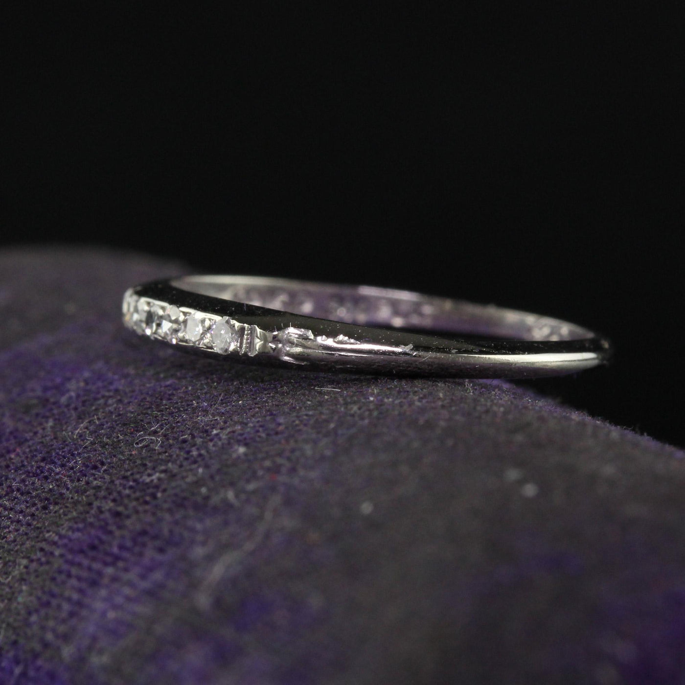 Antique Art Deco Platinum Single Cut Diamond Wedding Band - Size 5