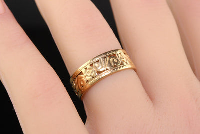 Antique Art Deco 14K Yellow Gold Floral Engraved Wide Wedding Band - Size 6