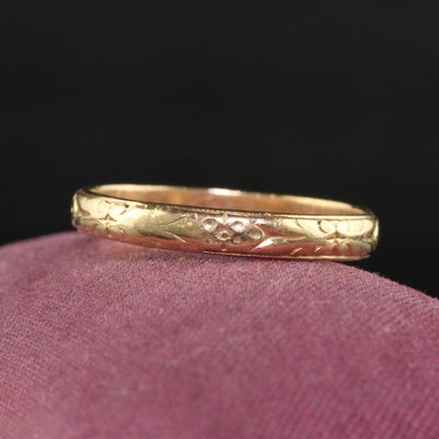 Antique Art Deco 14K Gold Floral Blossom Engraved Wedding Band - Size 11 3/4