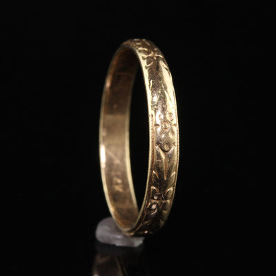 Antique Art Deco 14K Gold Floral Blossom Engraved Wedding Band - Size 11 3/4