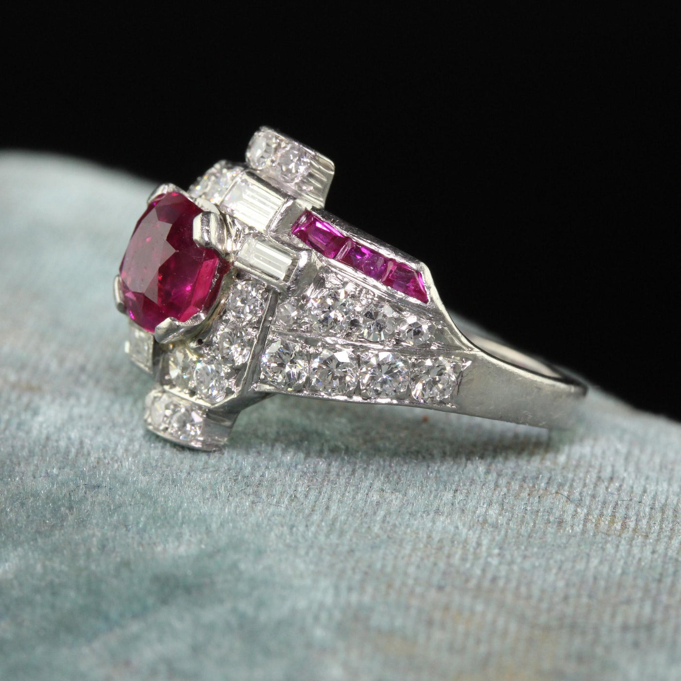 Antique Art Deco Platinum Burma Ruby and Diamond Engagement Ring - GIA