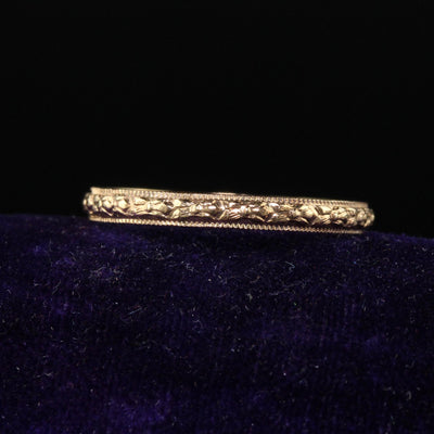 Antique Art Deco 14K Yellow Gold Blossom Engraved Wedding Band - Size 9