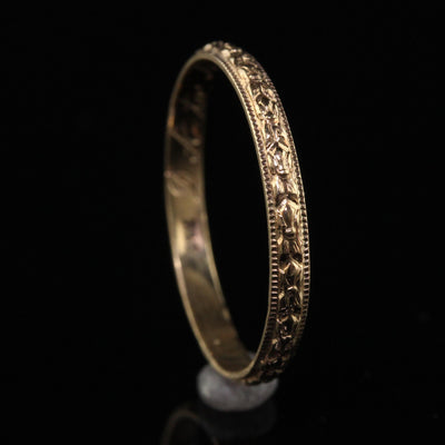 Antique Art Deco 14K Yellow Gold Blossom Engraved Wedding Band - Size 9