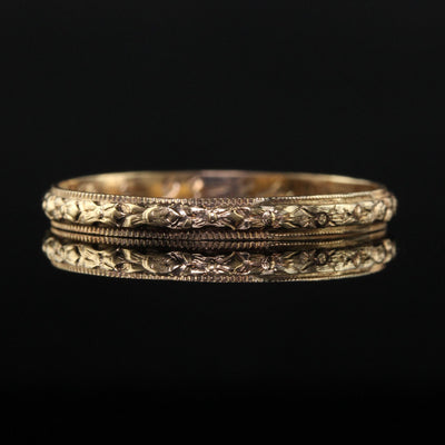 Antique Art Deco 14K Yellow Gold Blossom Engraved Wedding Band - Size 9