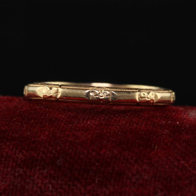 Antique Art Deco 14K Yellow Gold Blossom Engraved Wedding Band - Size 5 1/2