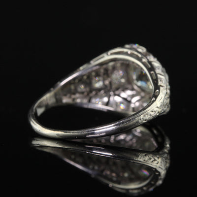 Antique Edwardian Platinum Old Mine Diamond Filigree Engagement Ring - GIA