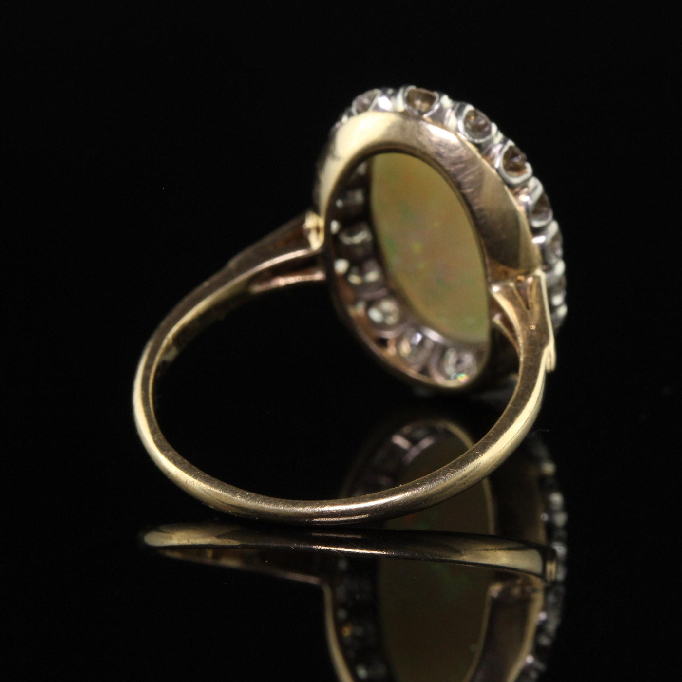 Vintage Estate 14K Yellow Gold Platinum Natural Opal Diamond Engagement Ring