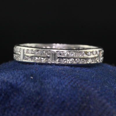 Antique Art Deco Platinum Single Cut Diamond Baguette Eternity Band - Size 5 1/2