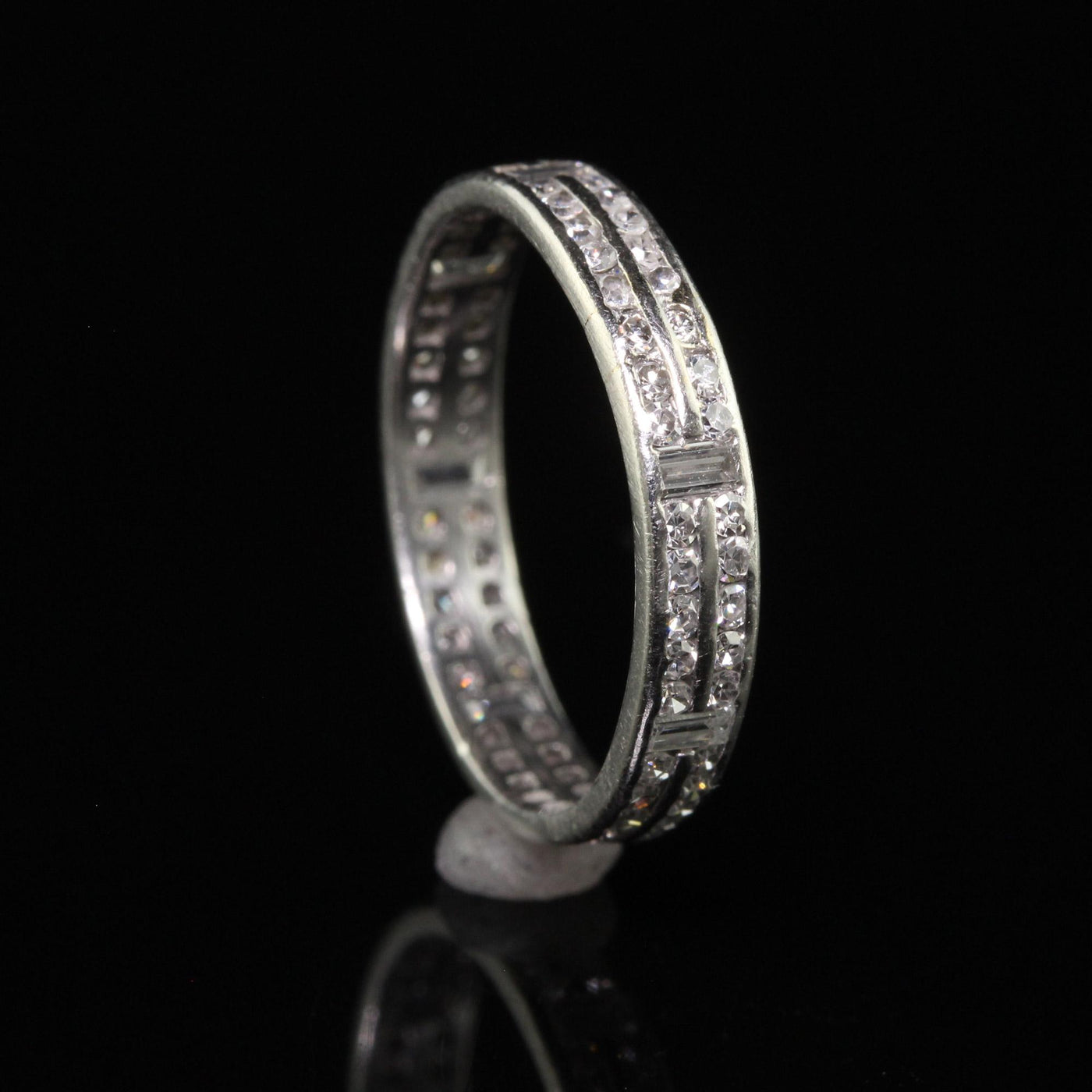 Antique Art Deco Platinum Single Cut Diamond Baguette Eternity Band - Size 5 1/2