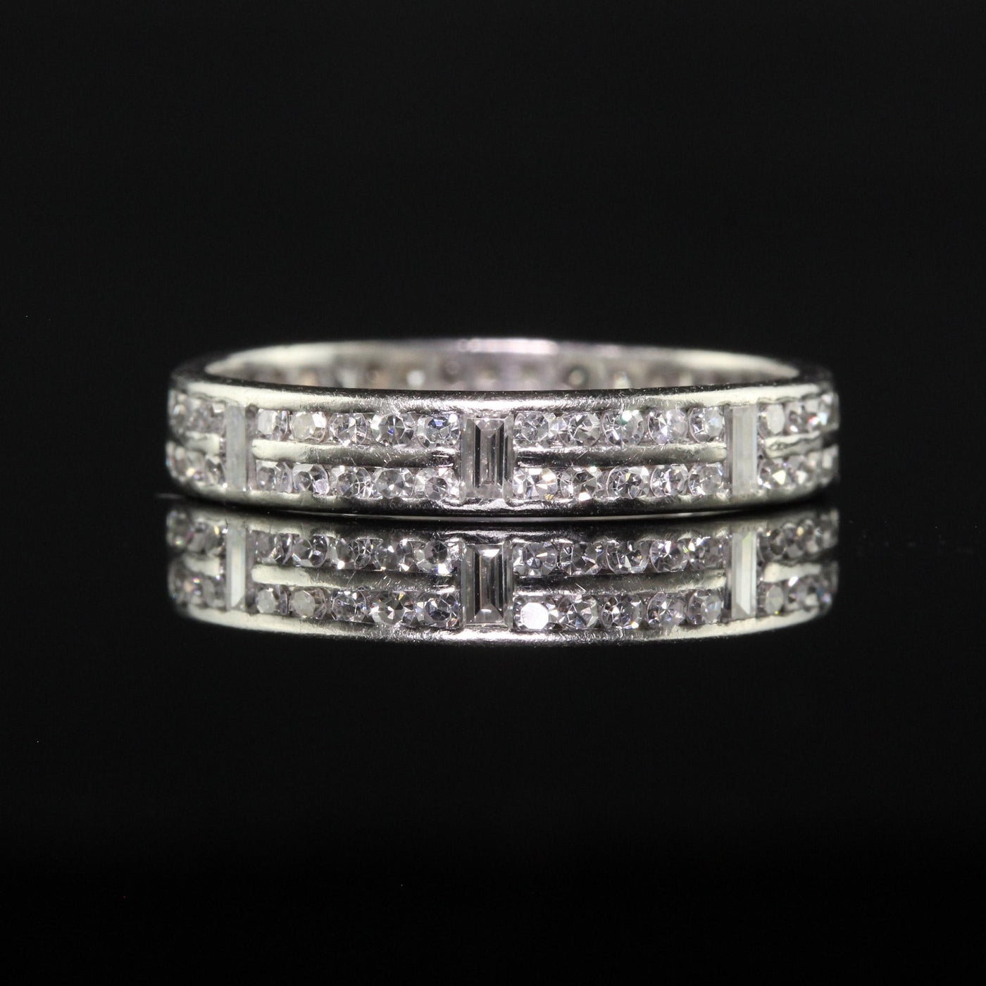 Antique Art Deco Platinum Single Cut Diamond Baguette Eternity Band - Size 5 1/2