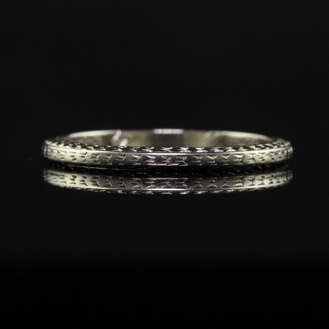 Antique Art Deco Belais 18K White Gold Engraved Wedding Band - Size 6 1/2