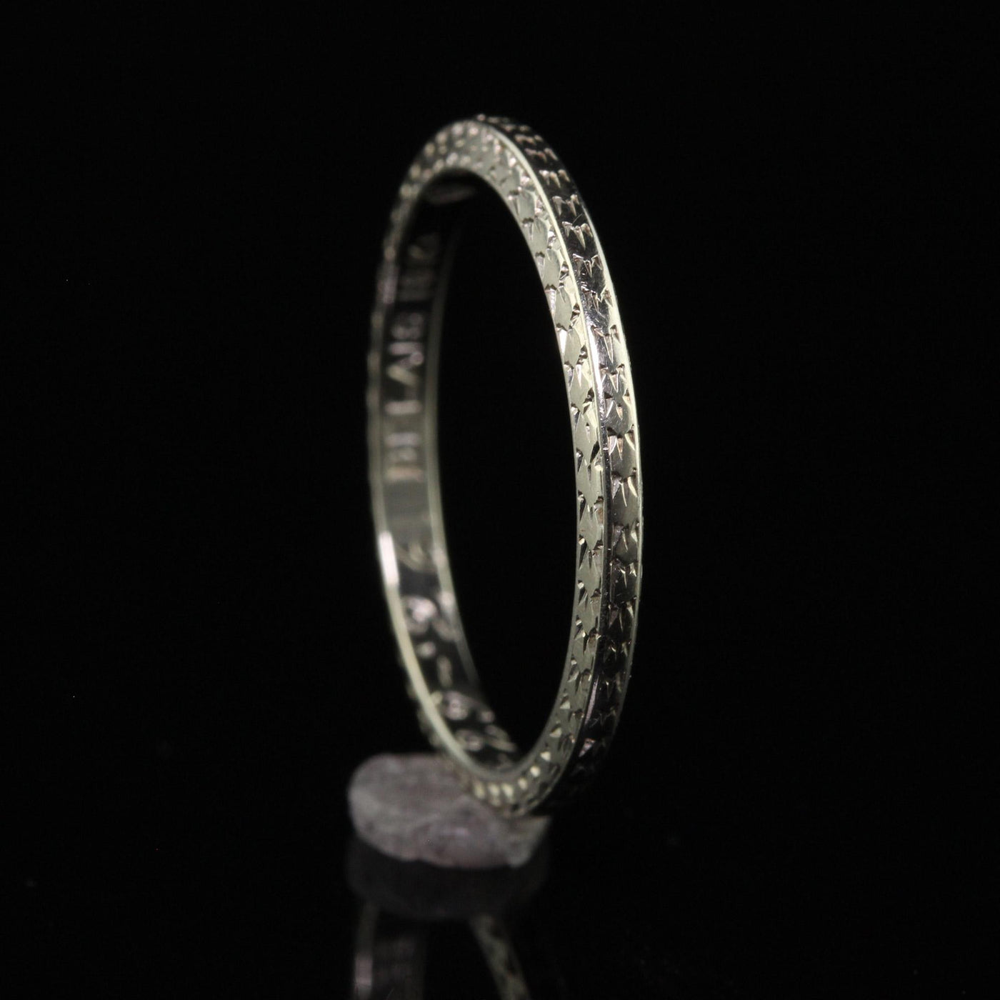 Antique Art Deco Belais 18K White Gold Engraved Wedding Band - Size 6 1/2