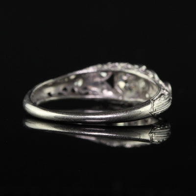 Antique Art Deco Platinum Old European Diamond Filigree Engagement Ring